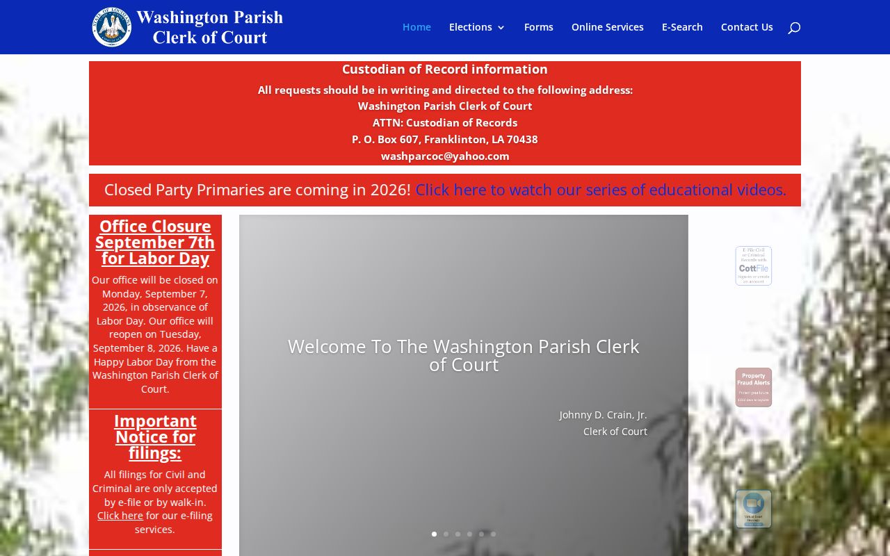 Washington Parish Clerk criminal court record and arrest disposition access