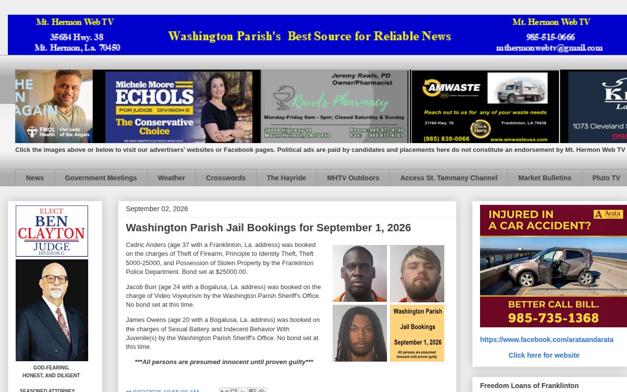 Washington Parish booking report distinguishing Franklinton Police and WPSO